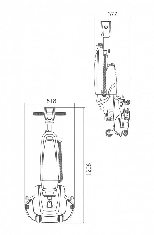 Габаритный чертёж OXLIFT C7: 518 на 377 на 1208 мм